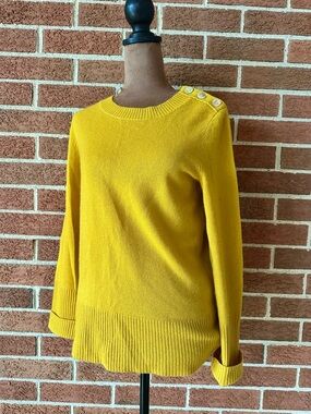Fenn Wright Manson Knit Sweater Mustard Yellow Cashmere Button Shoulder, Size M